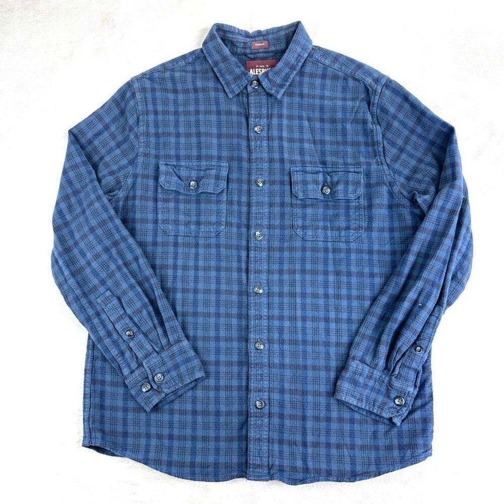ALESBURY Shirt Mens Medium‎ Blue Plaid Long Sleeve Flannel Button Up